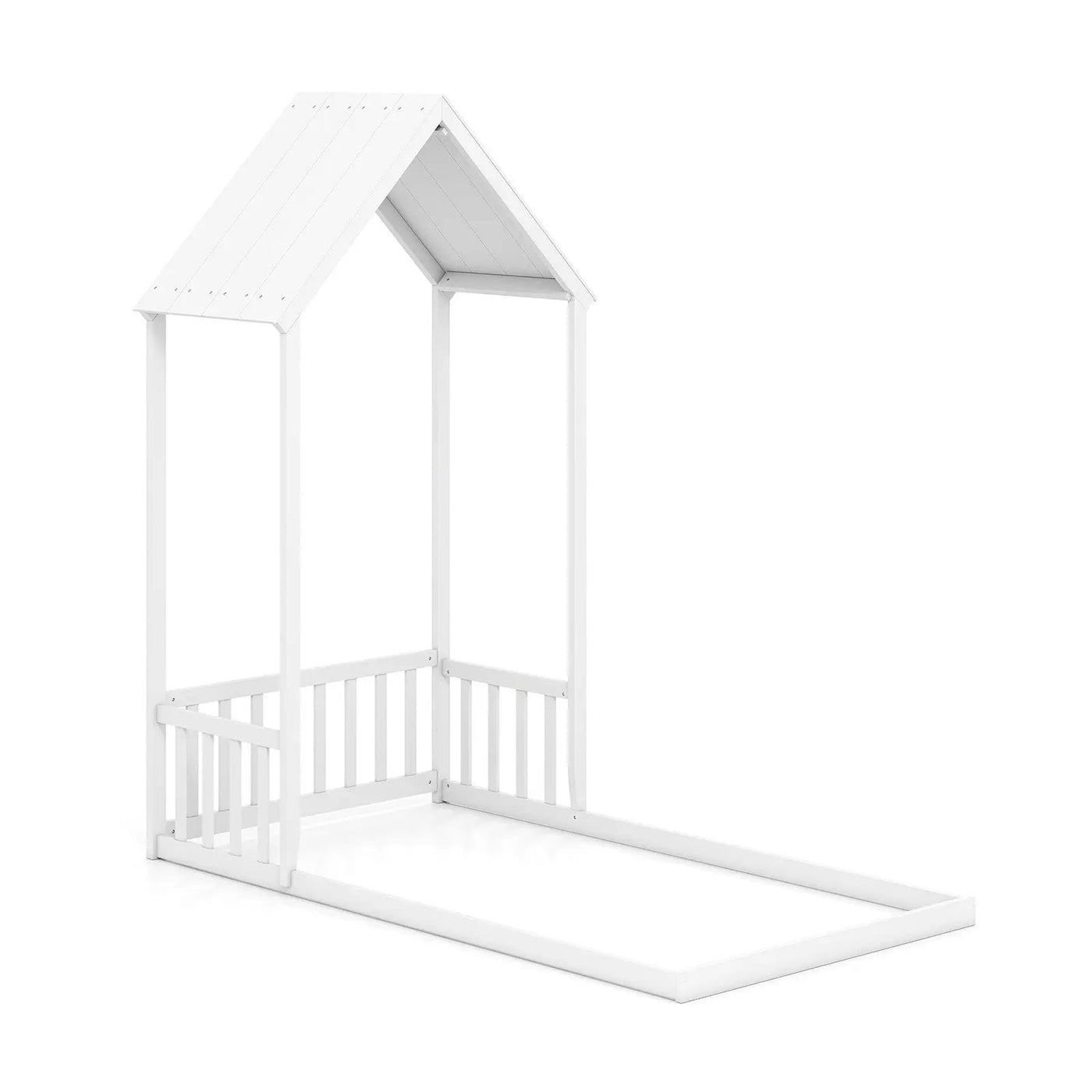 Twin Size House Bed with House Shape Roof and Semi-Fence by DirectDeals
