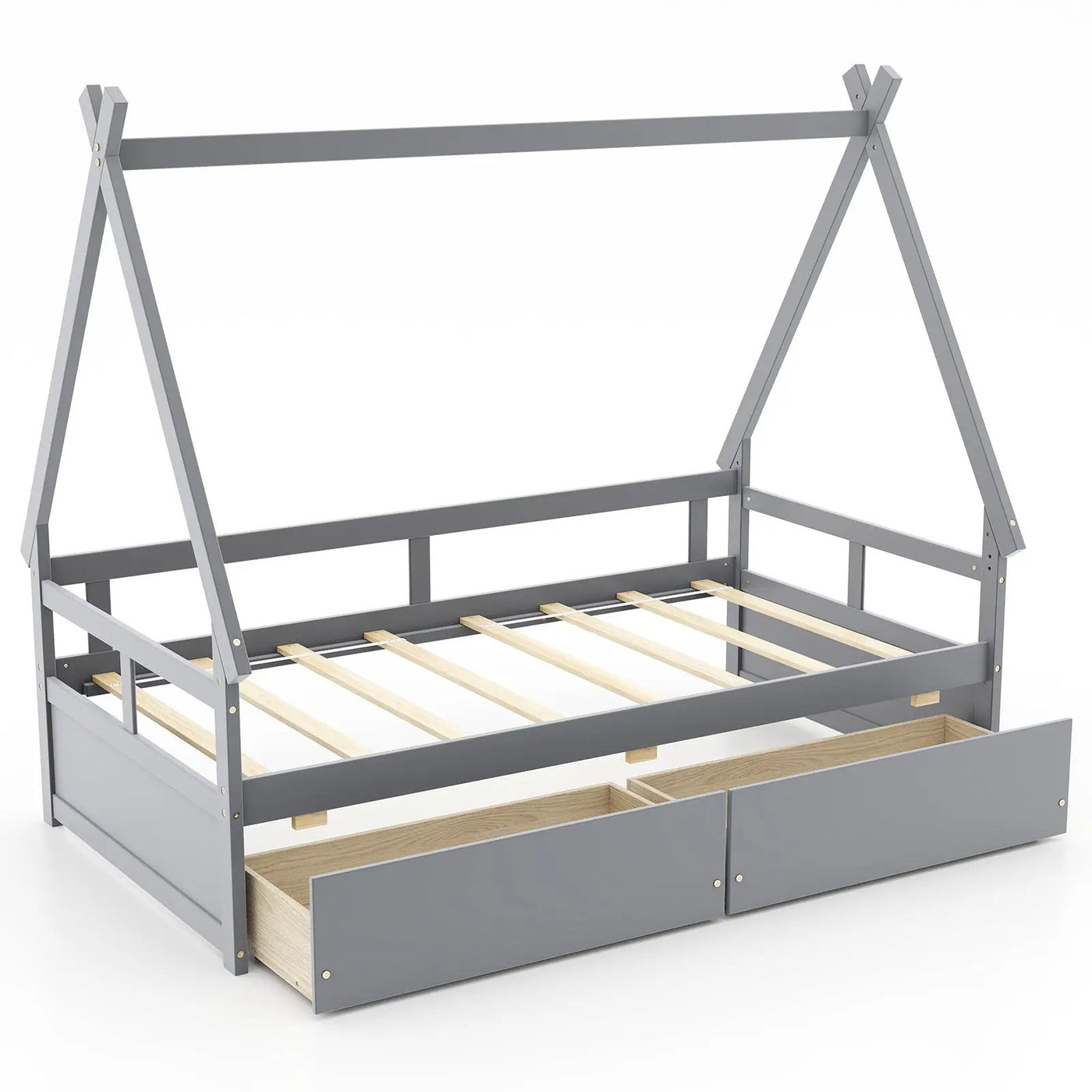 Twin Size House Bed with Roof and Safety Guardrail by DirectDeals