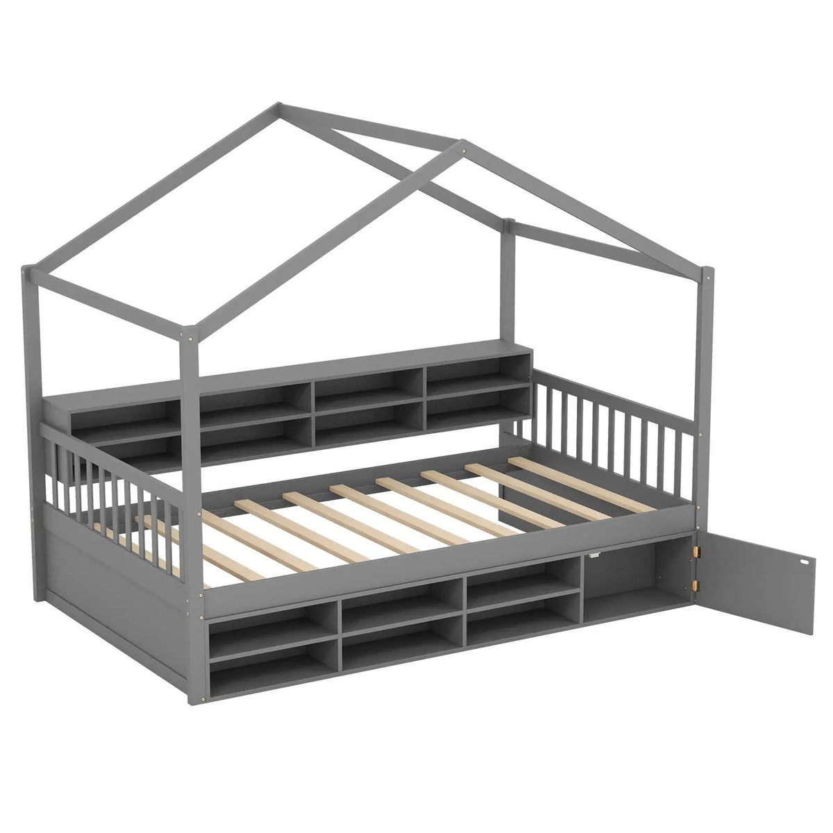 Twin Size House Bed with Roof with 14 Storage Cubes and Enclosed Cabinet by DirectDeals