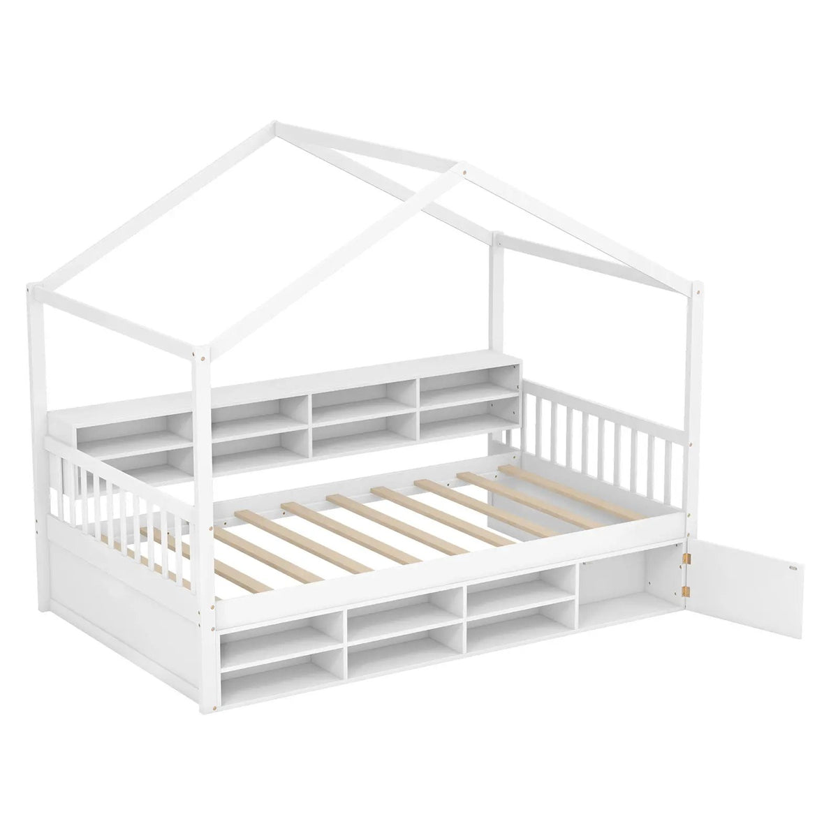 Twin Size House Bed with Roof with 14 Storage Cubes and Enclosed Cabinet by DirectDeals