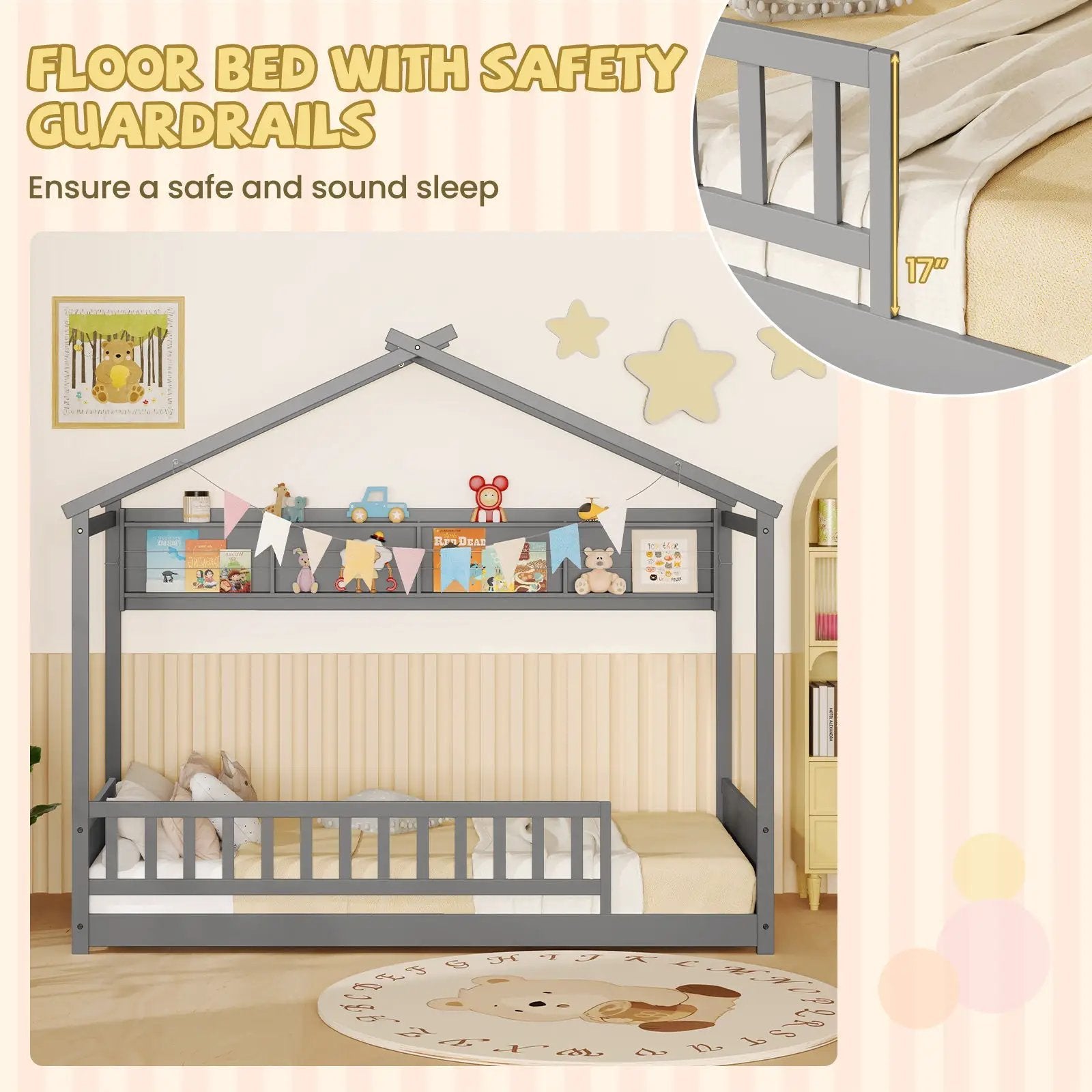 Twin Size House Bed with Storage Shelf and Headboard by DirectDeals