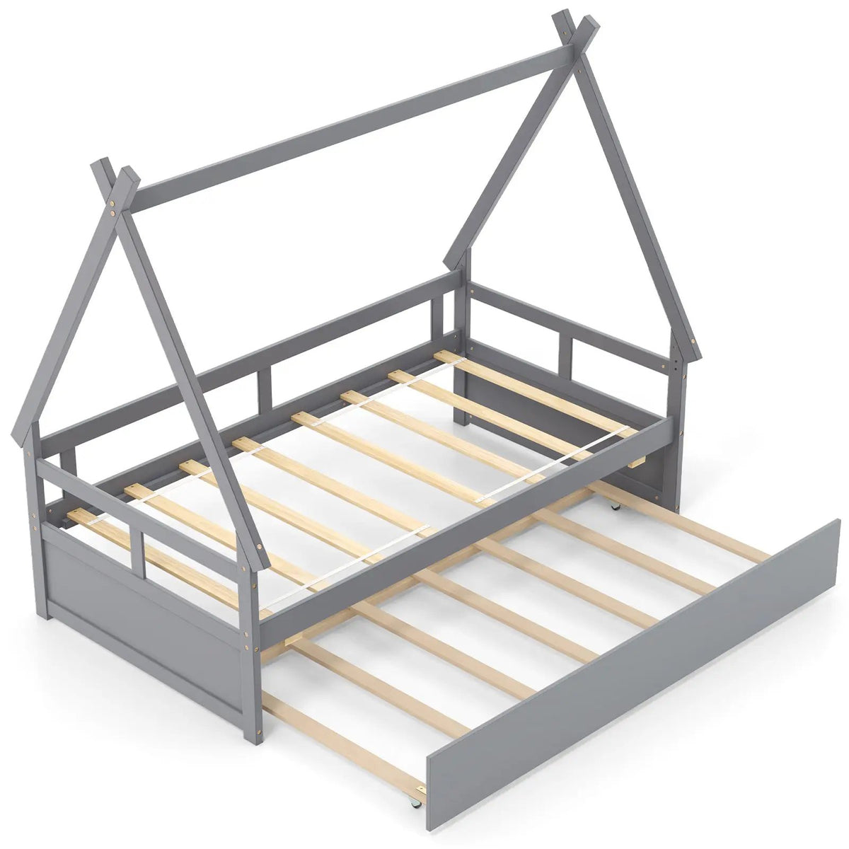 Twin Size House Bed with Trundle and Safety Guardrail by DirectDeals