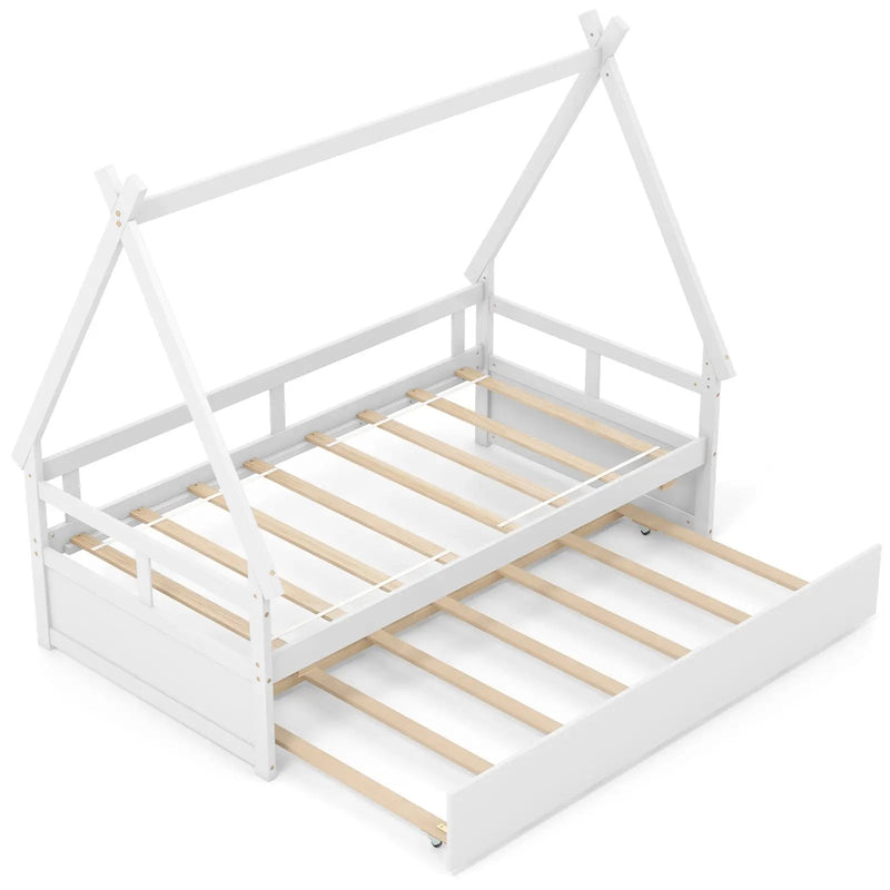 Twin Size House Bed with Trundle and Safety Guardrail by DirectDeals