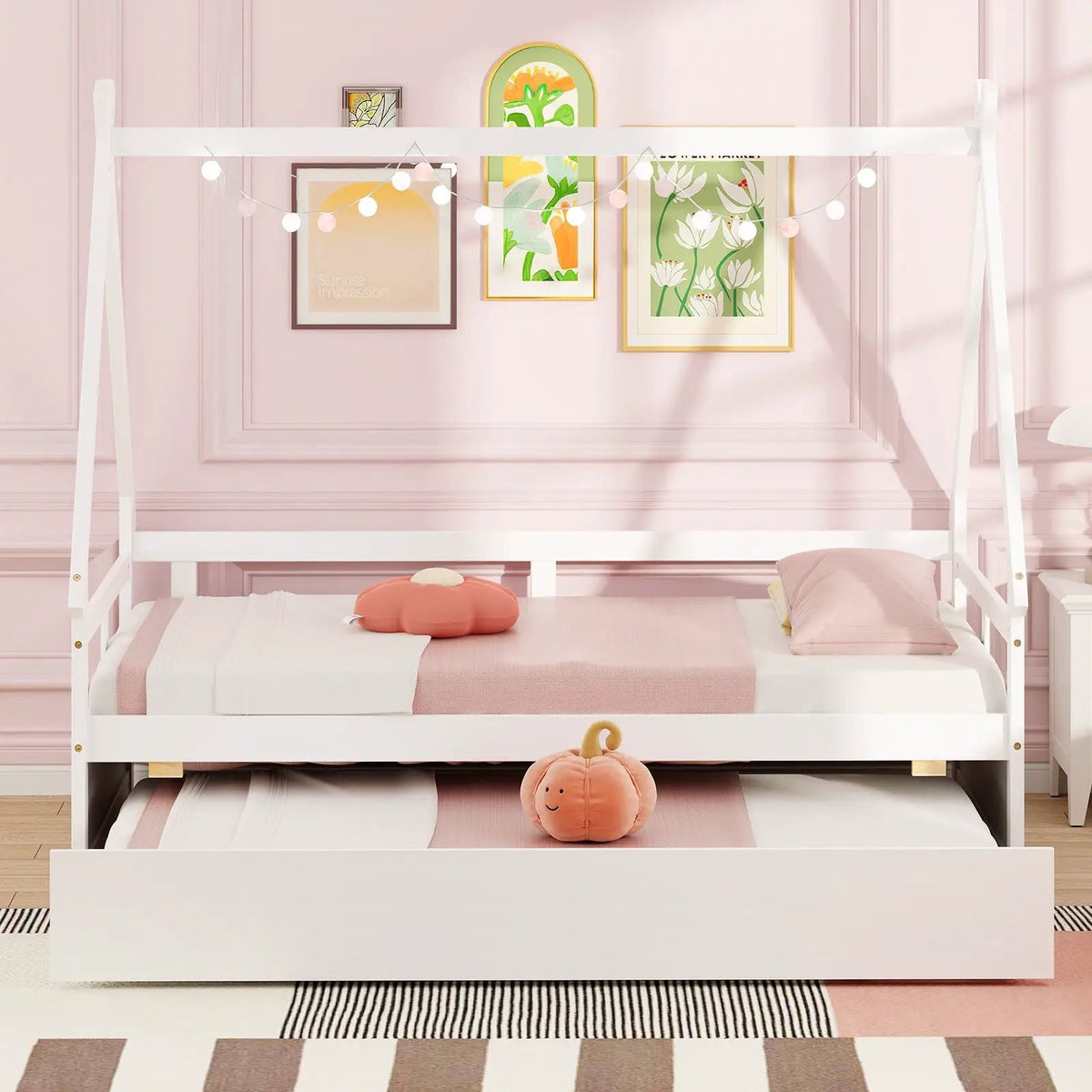 Twin Size House Bed with Trundle and Safety Guardrail by DirectDeals