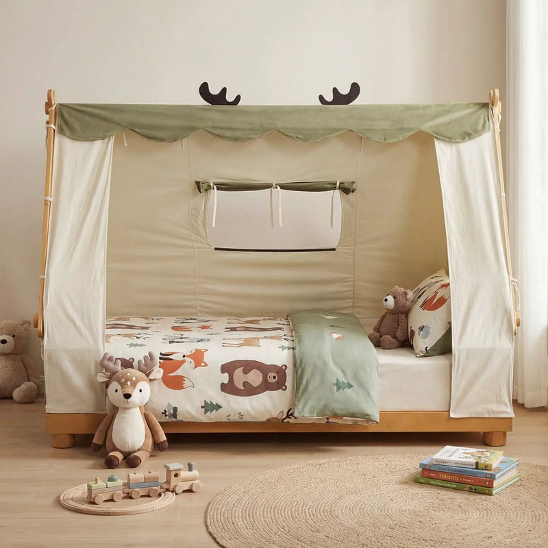 Twin Size House Floor Wood Bed with Tent by DirectDeals