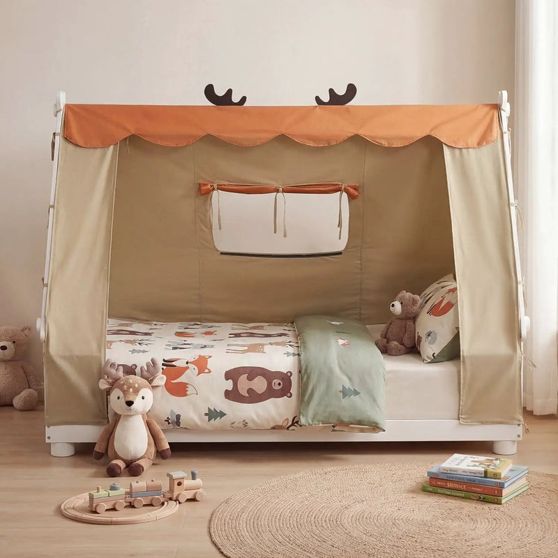 Twin Size House Floor Wood Bed with Tent by DirectDeals