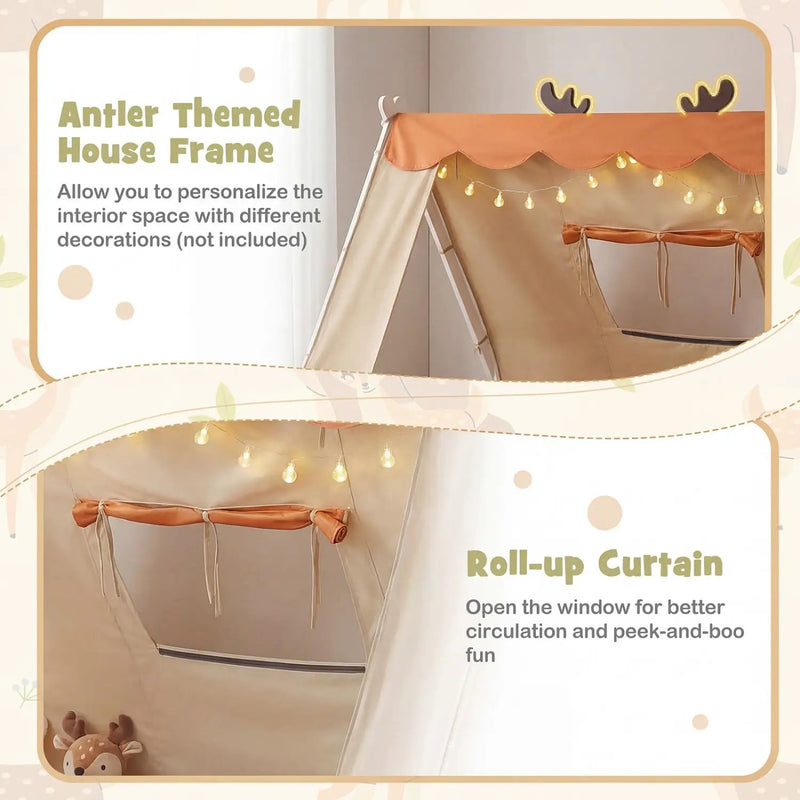 Twin Size House Floor Wood Bed with Tent by DirectDeals