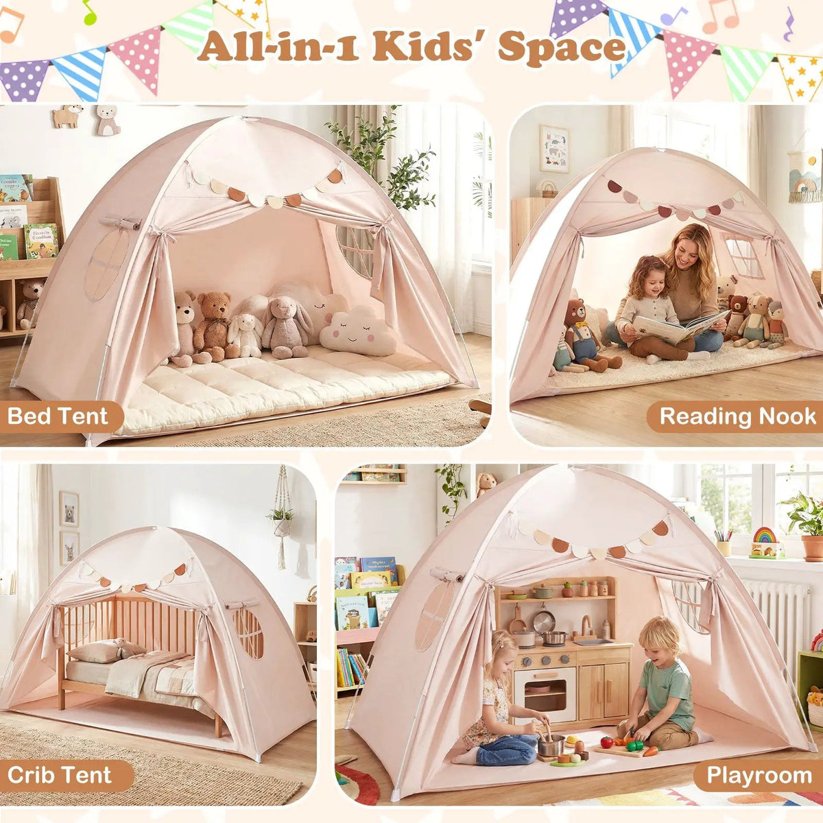 Twin Size Indoor Canopy Tent for Kids with 2 Window and Suits 3+ by DirectDeals