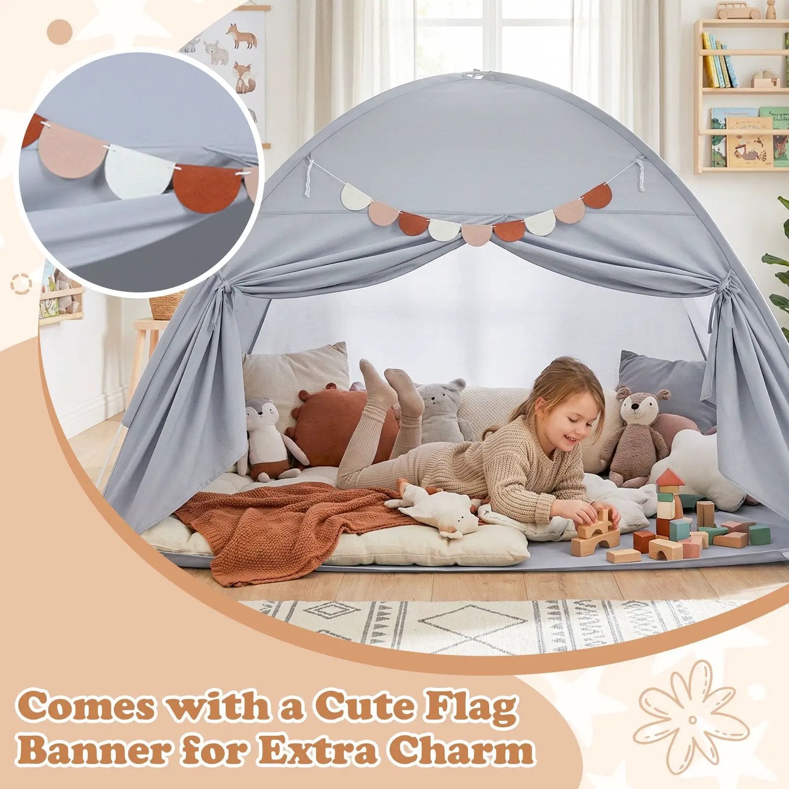 Twin Size Indoor Canopy Tent for Kids with 2 Window and Suits 3+ by DirectDeals