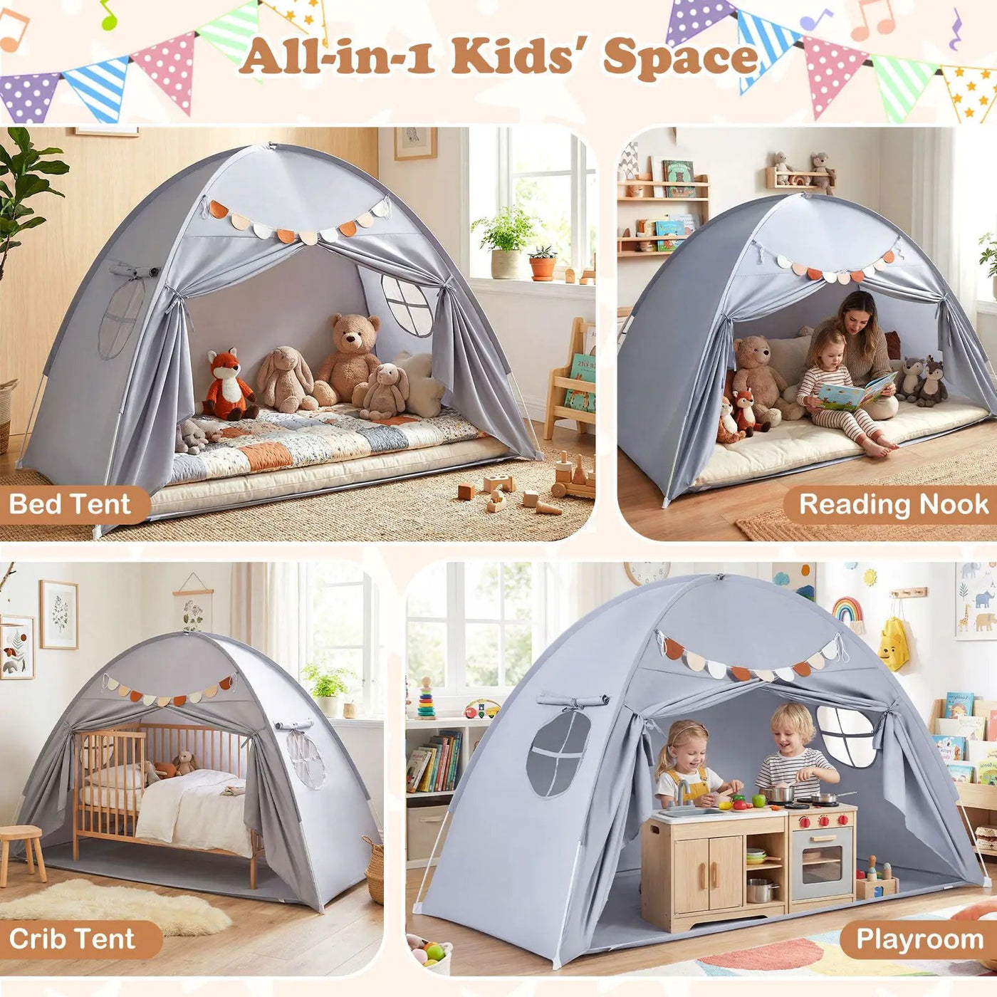 Twin Size Indoor Canopy Tent for Kids with 2 Window and Suits 3+ by DirectDeals
