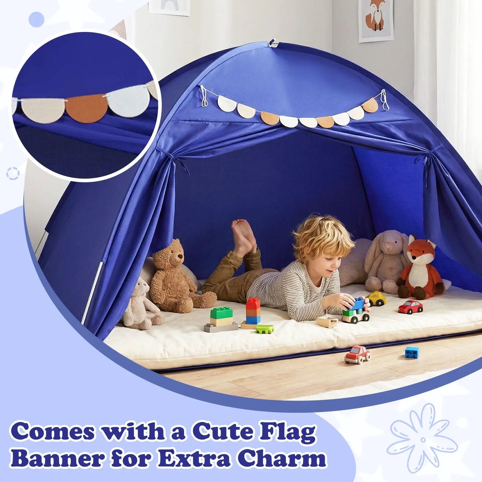 Twin Size Indoor Canopy Tent for Kids with 2 Window and Suits 3+ by DirectDeals