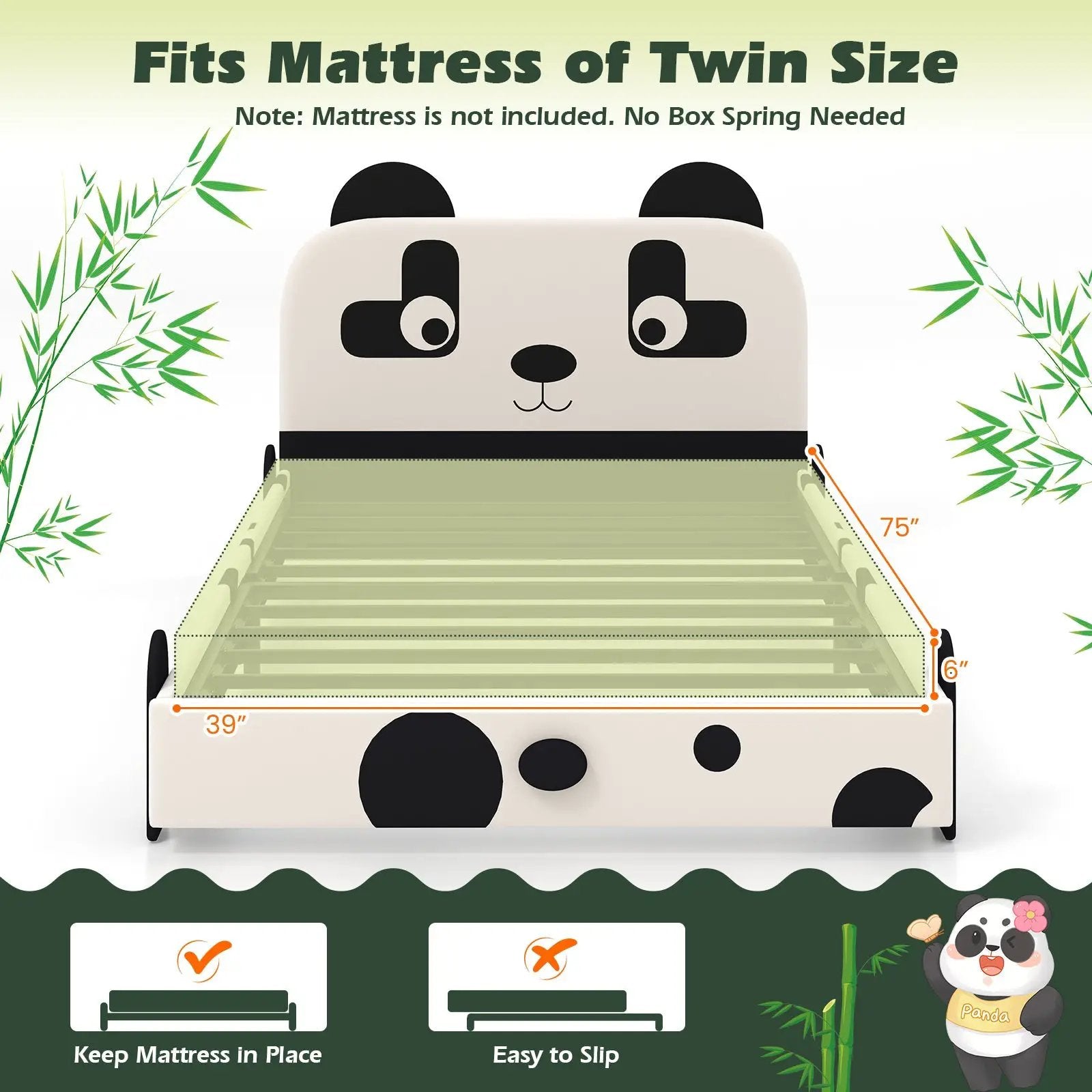 Twin Size Kids Bed with Cute Panda Headboard by DirectDeals