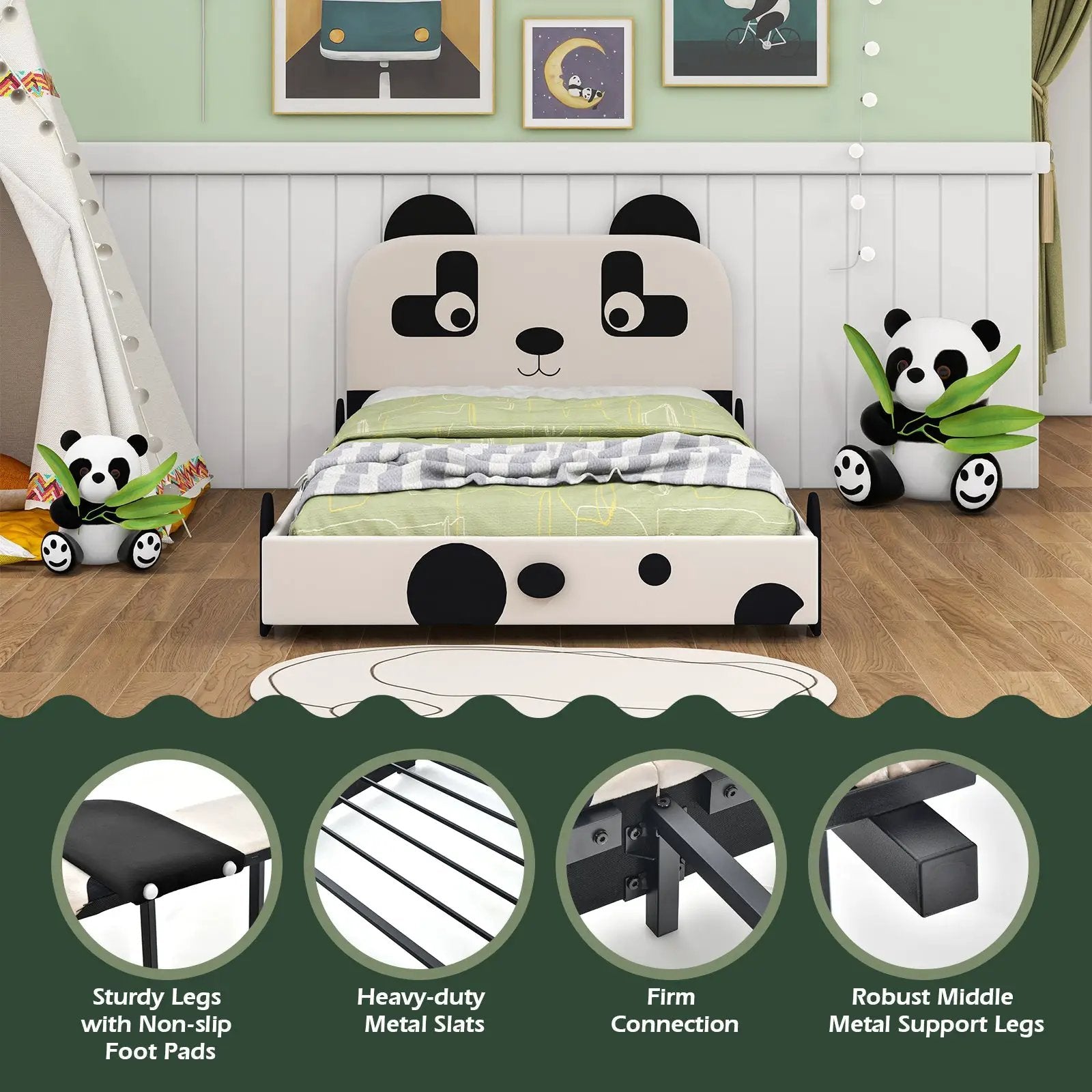 Twin Size Kids Bed with Cute Panda Headboard by DirectDeals