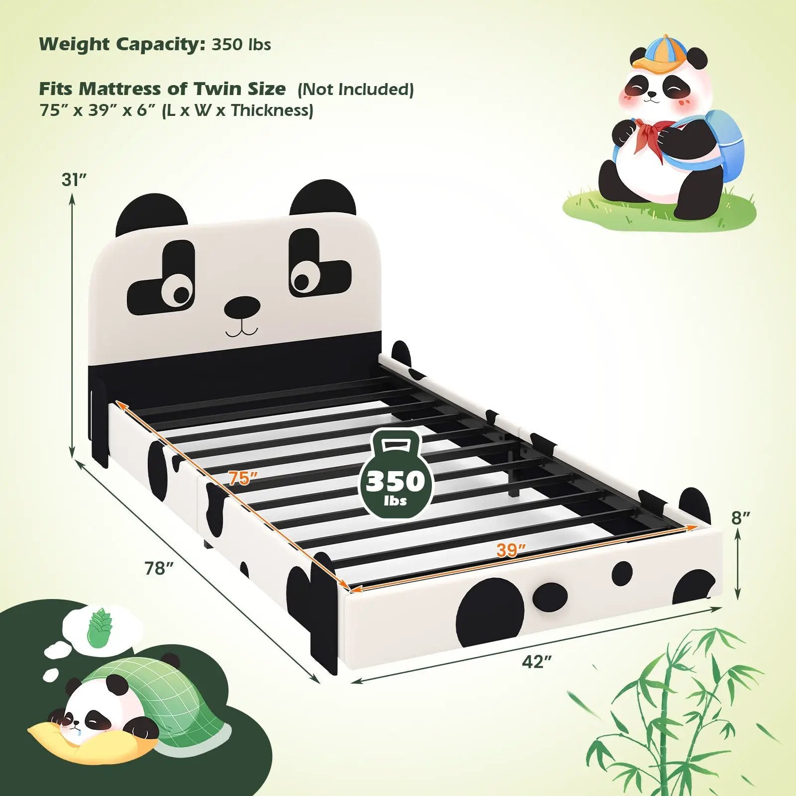 Twin Size Kids Bed with Cute Panda Headboard by DirectDeals