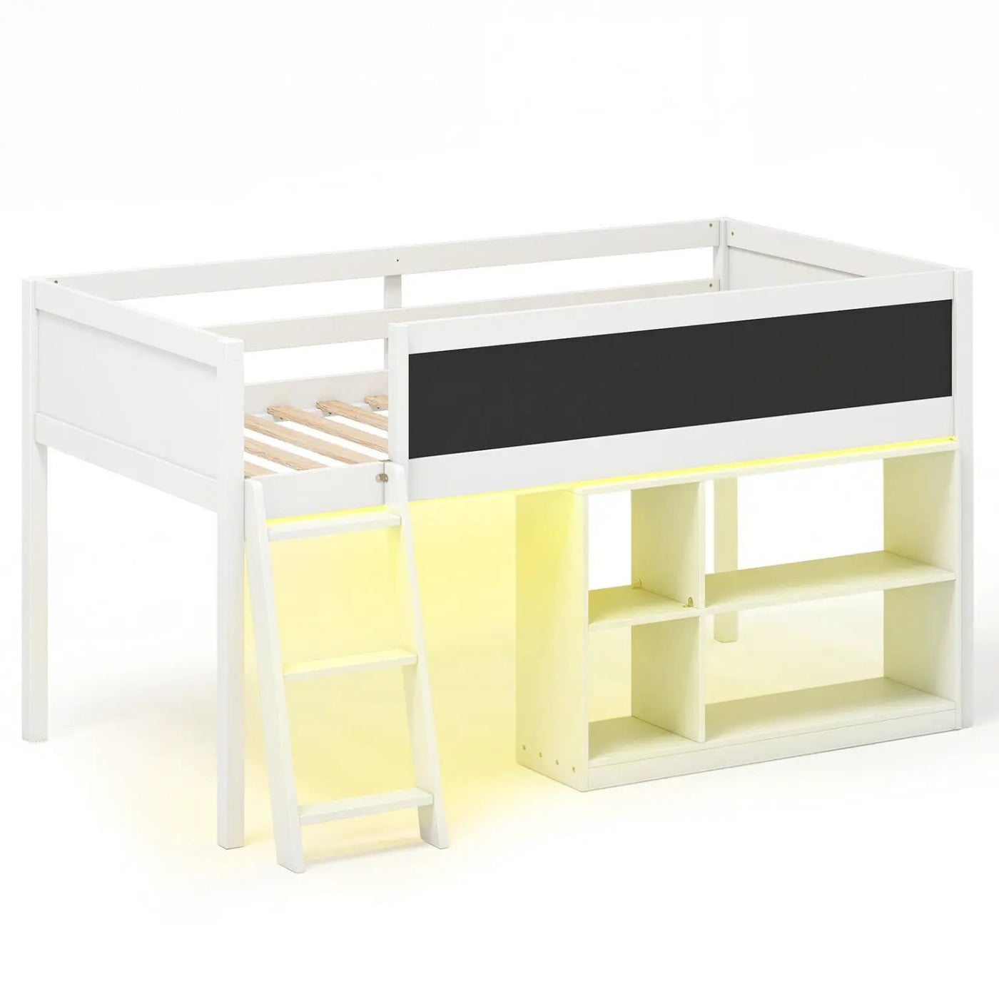 Twin Size Kids Loft Bed with LED Lights and Removable Bookcase by DirectDeals