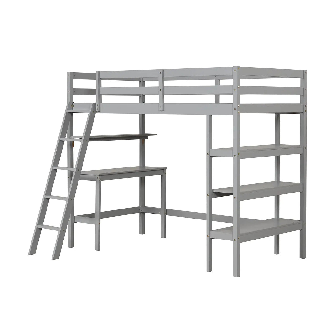 Twin Size Loft Bed with Desk and Bookshelves for Kids and Teens by DirectDeals