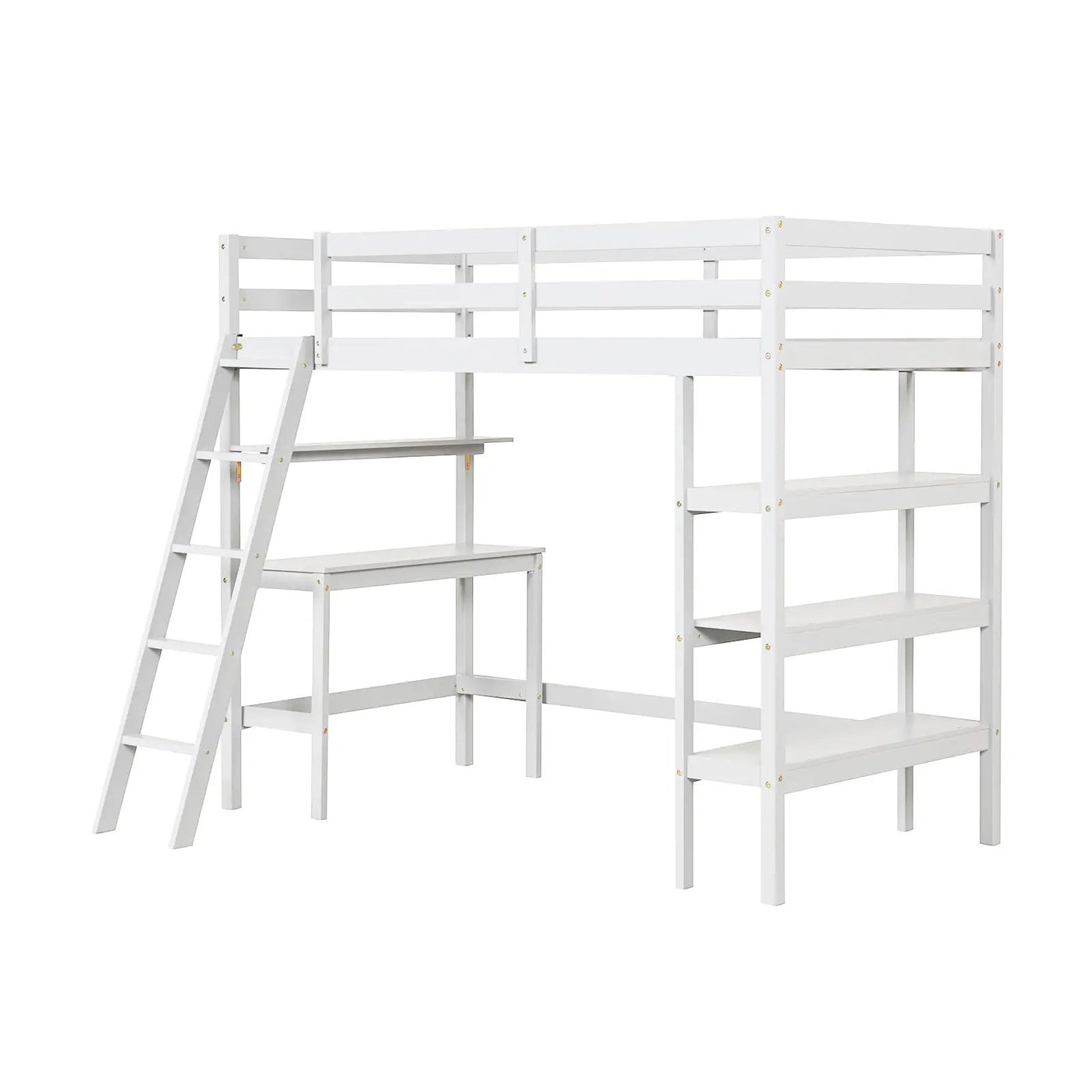 Twin Size Loft Bed with Desk and Bookshelves for Kids and Teens by DirectDeals