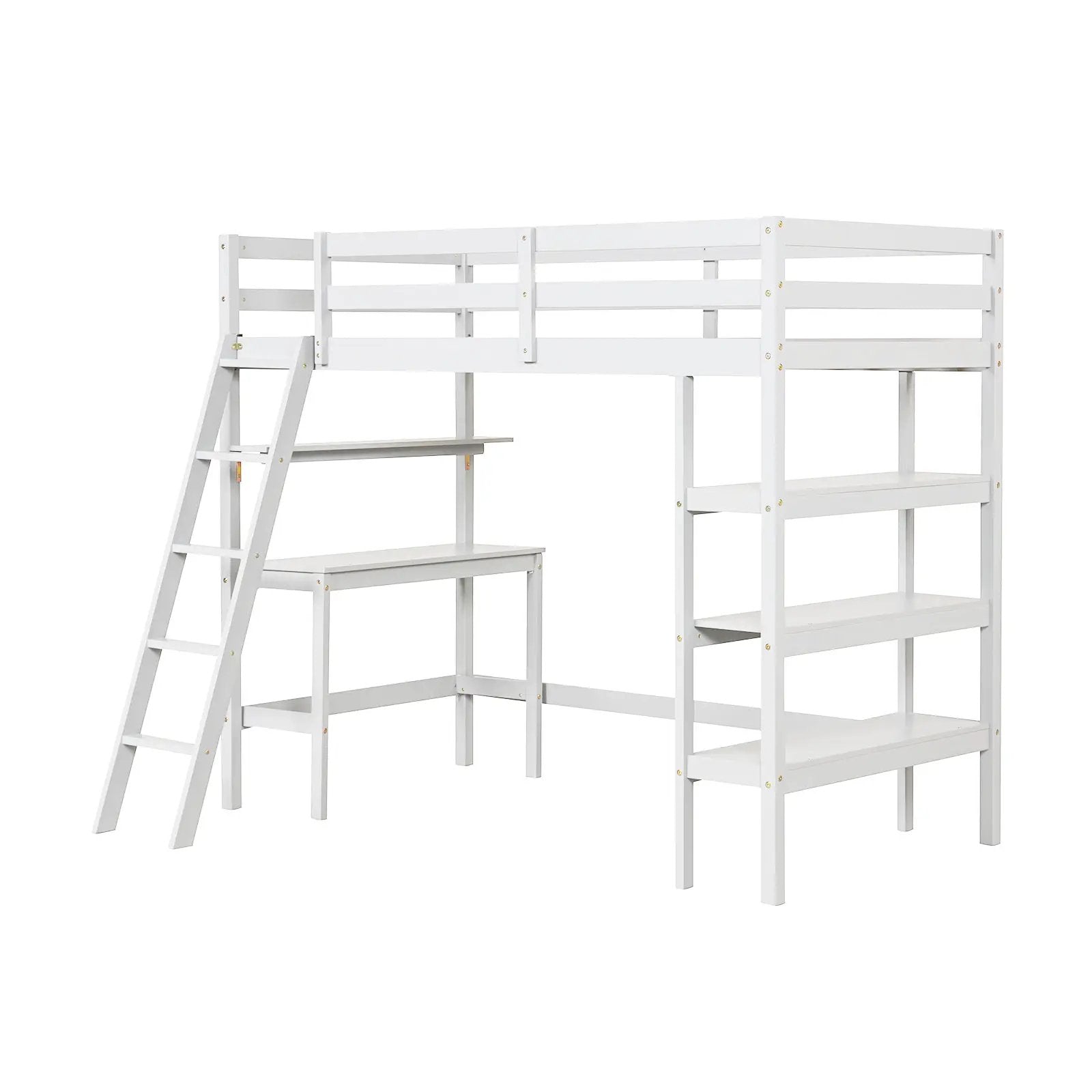 Twin Size Loft Bed with Desk and Bookshelves for Kids and Teens by DirectDeals