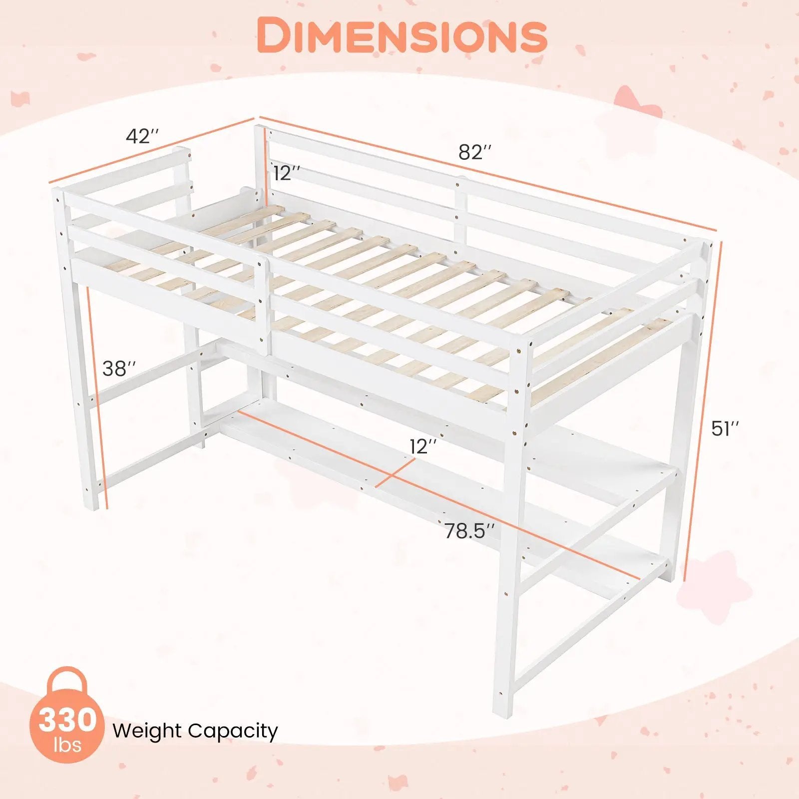 Twin Size Loft Bed with Storage Shelves Full-length Guardrails and Ladder-White by DirectDeals