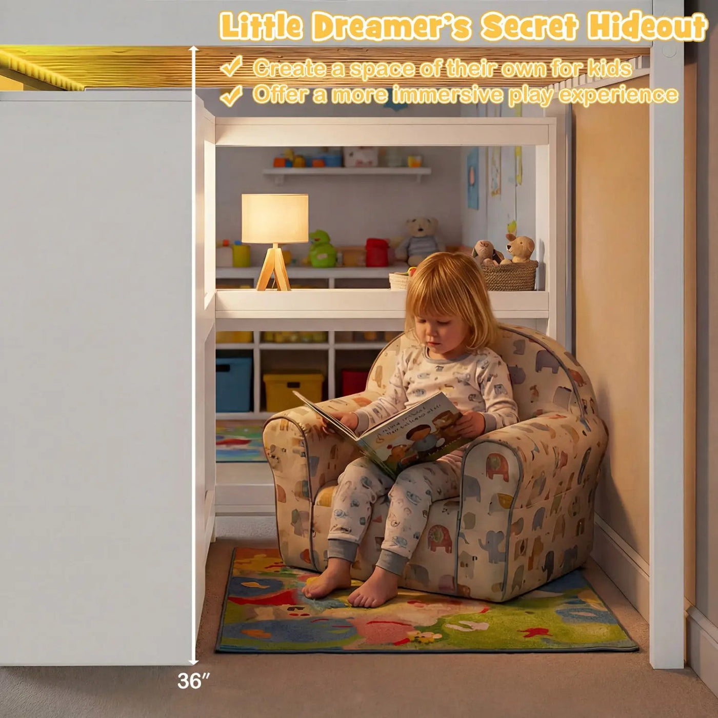Twin Size Loft Bed with LED Lights and Underbed Space for Kids by DirectDeals