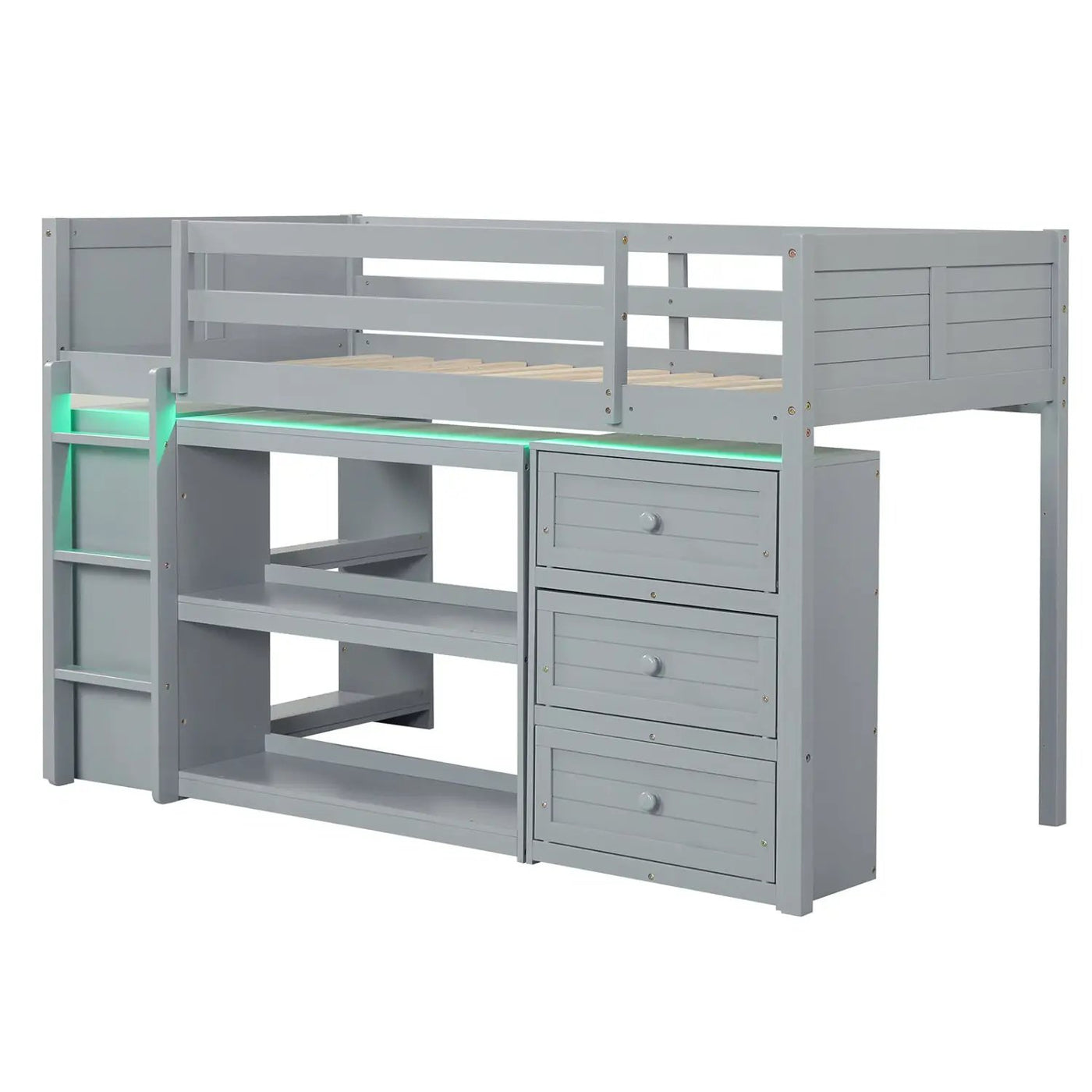 Twin Size Loft Bed with LED Lights and Underbed Space for Kids by DirectDeals