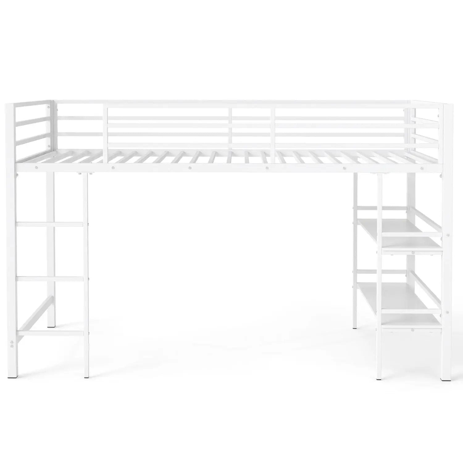 Twin Low Loft Bed with Storage Shelves and Ladder - White by DirectDeals