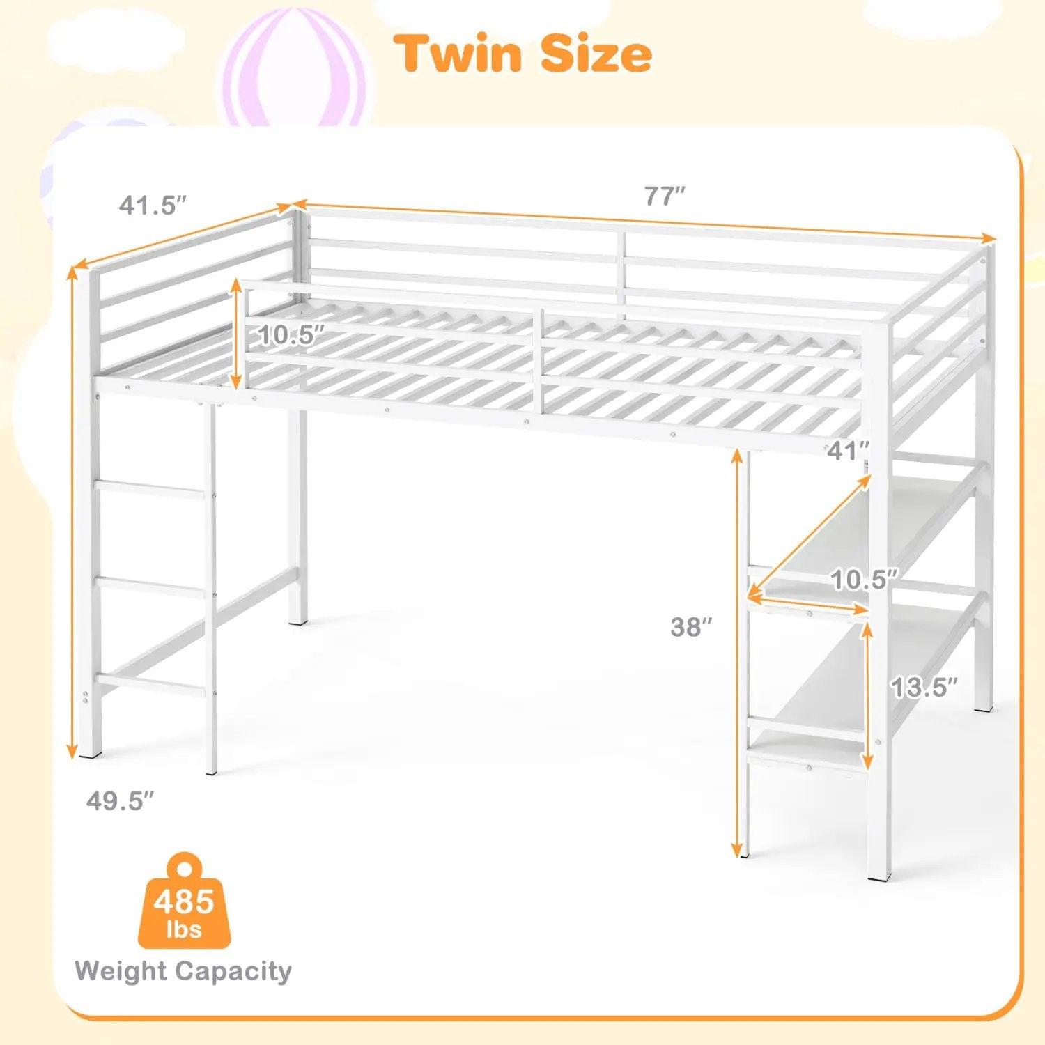 Twin Low Loft Bed with Storage Shelves and Ladder - White by DirectDeals