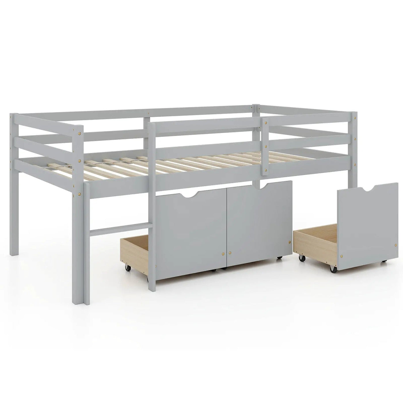 Twin Size Low Loft Bed with 3 Drawers with Ladder and Full-length Guardrails by DirectDeals