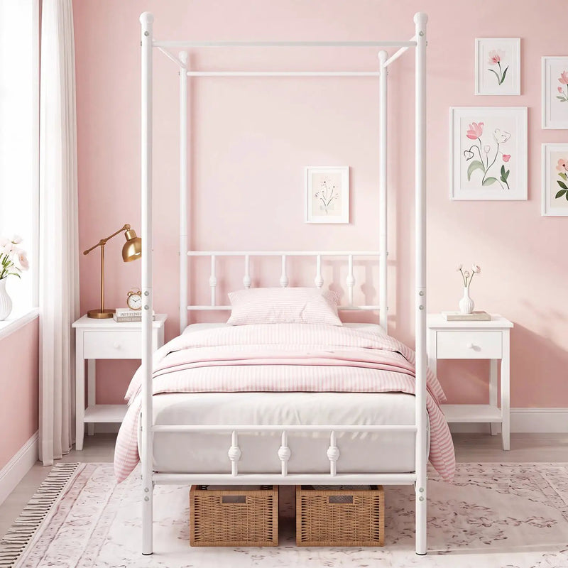 Twin Metal Canopy Bed Frame with Headboard and Footboard by DirectDeals