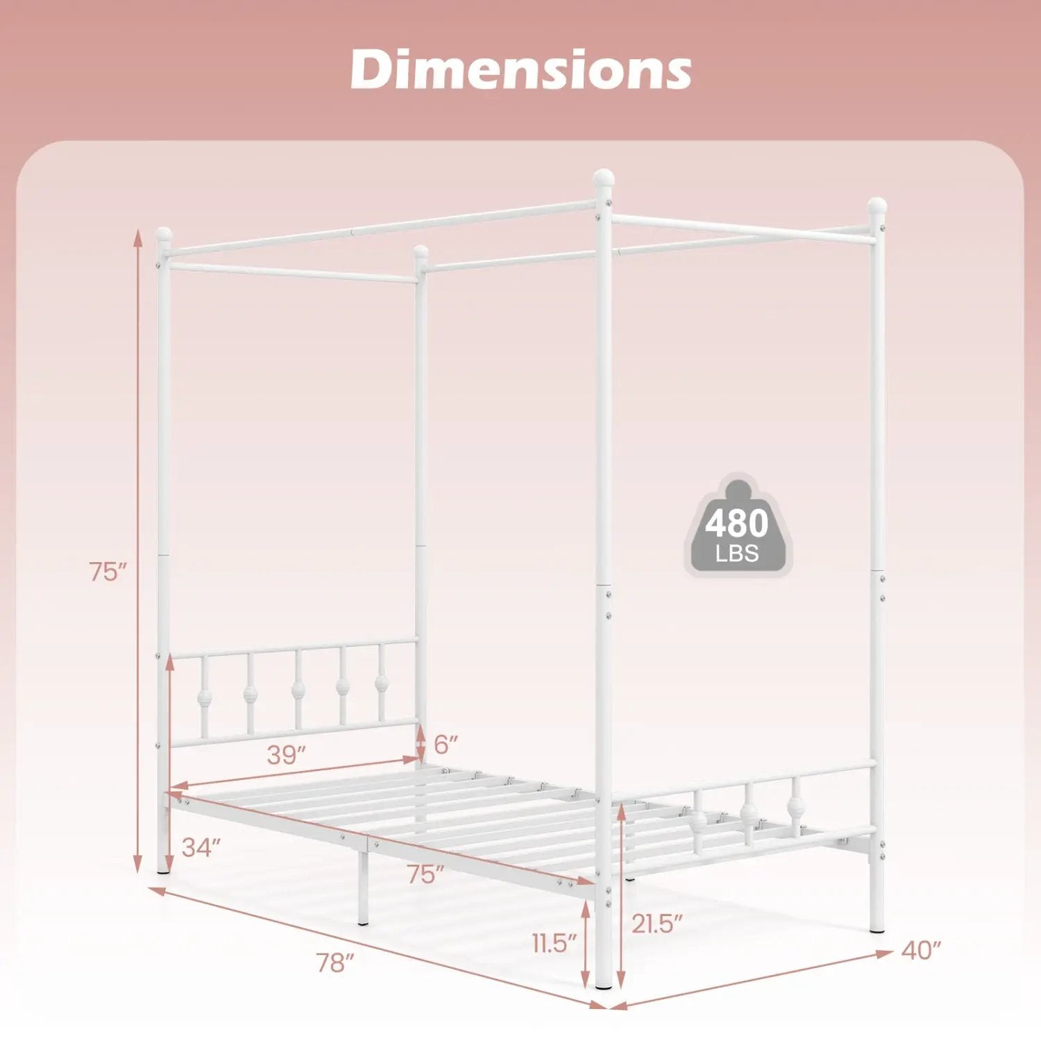 Twin Metal Canopy Bed Frame with Headboard and Footboard by DirectDeals