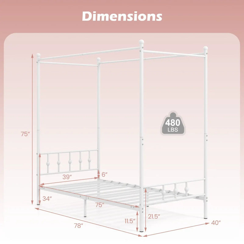 Twin Metal Canopy Bed Frame with Headboard and Footboard by DirectDeals