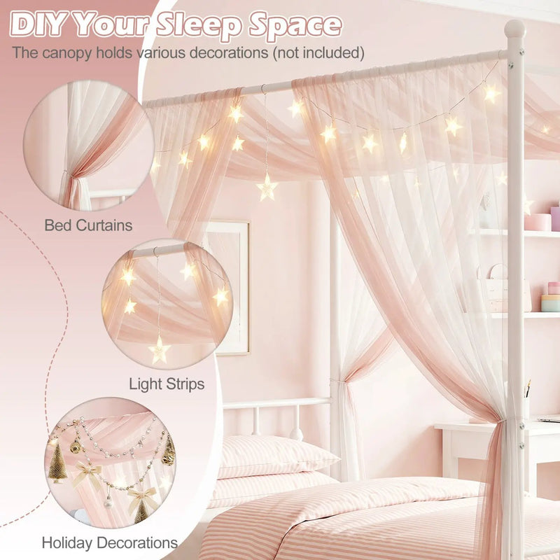 Twin Metal Canopy Bed Frame with Headboard and Footboard by DirectDeals