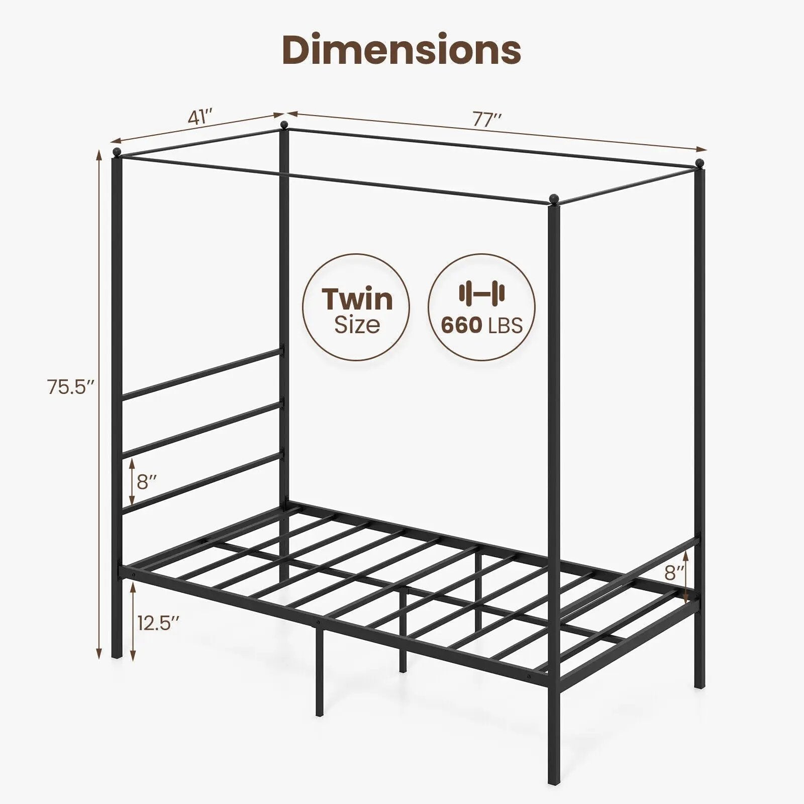Twin/Full/Queen Size Metal Canopy Bed Frame with Slat Support by DirectDeals