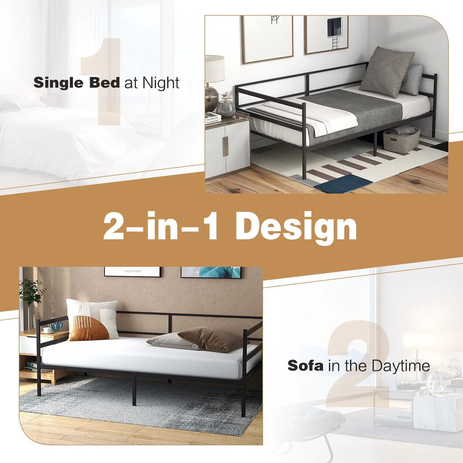 Twin Size Metal Daybed Frame for Living Room Bedroom by DirectDeals
