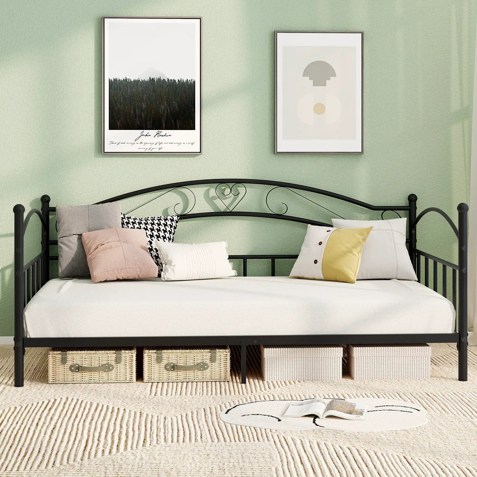 Twin Size Metal Daybed Frame with Headboard for Bedroom by DirectDeals