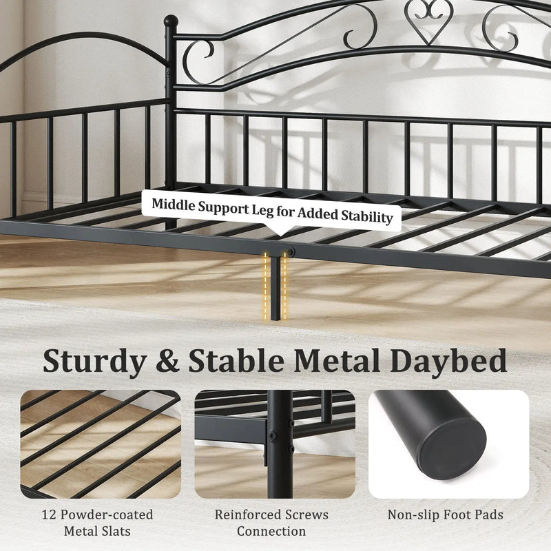 Twin Size Metal Daybed Frame with Headboard for Bedroom by DirectDeals