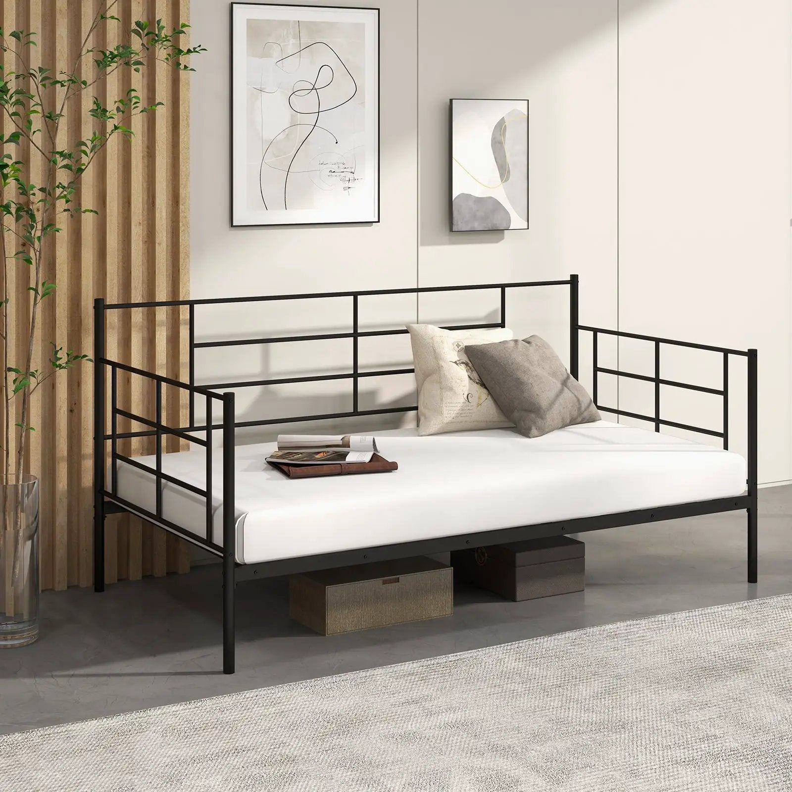 Twin Size Metal Daybed Sofa Bed Frame with Armrests and Backrest by DirectDeals