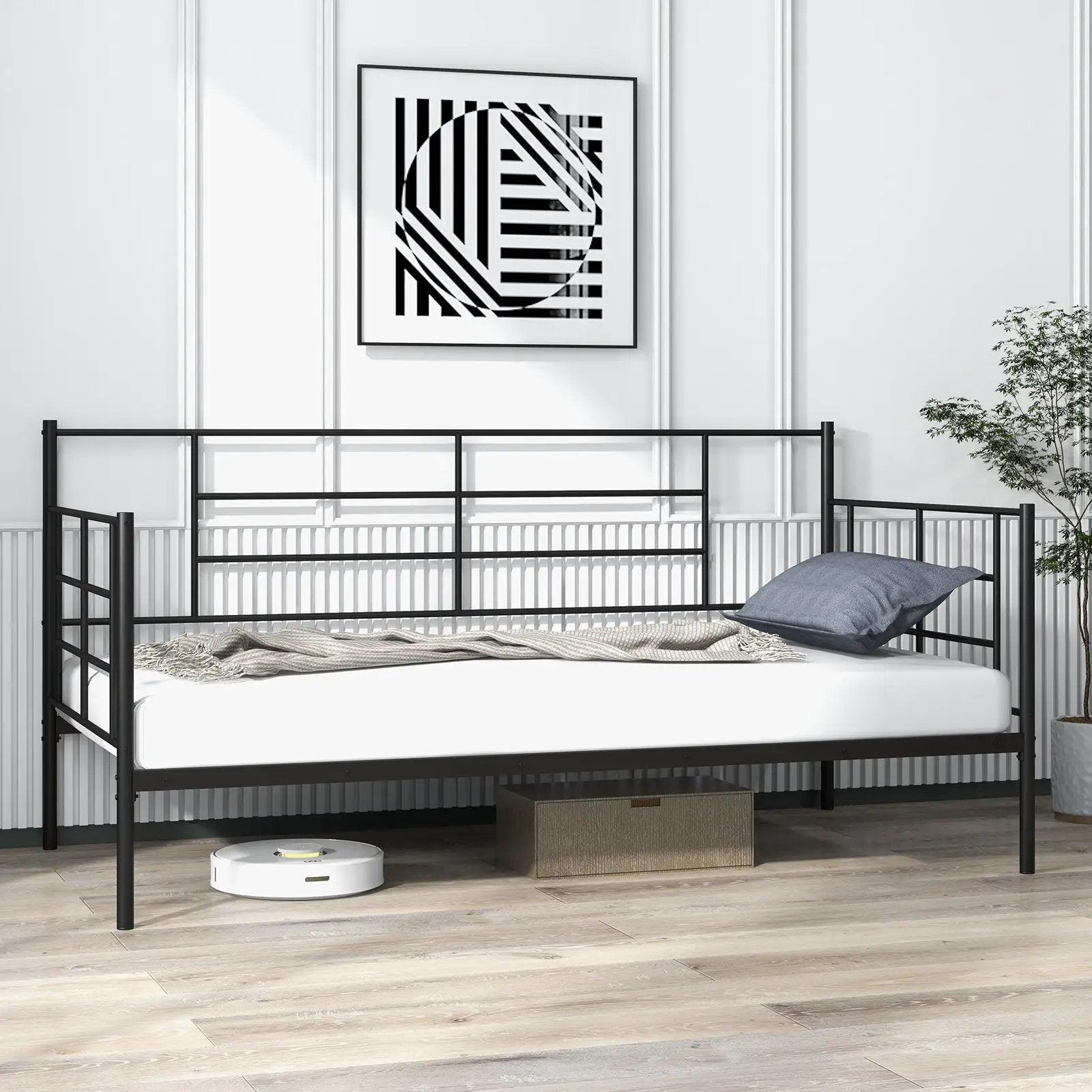 Twin Size Metal Daybed Sofa Bed Frame with Armrests and Backrest by DirectDeals