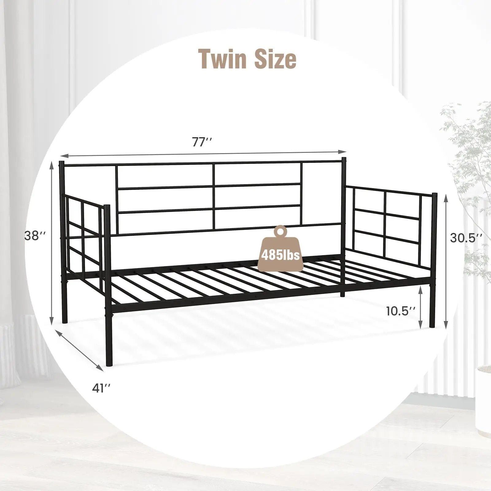 Twin Size Metal Daybed Sofa Bed Frame with Armrests and Backrest by DirectDeals