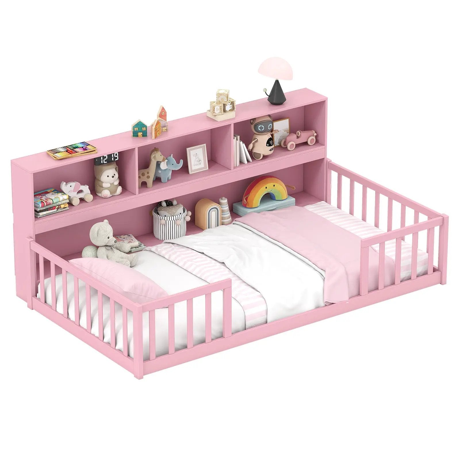 Twin Size Montessori Floor Bed with Bookcase by DirectDeals