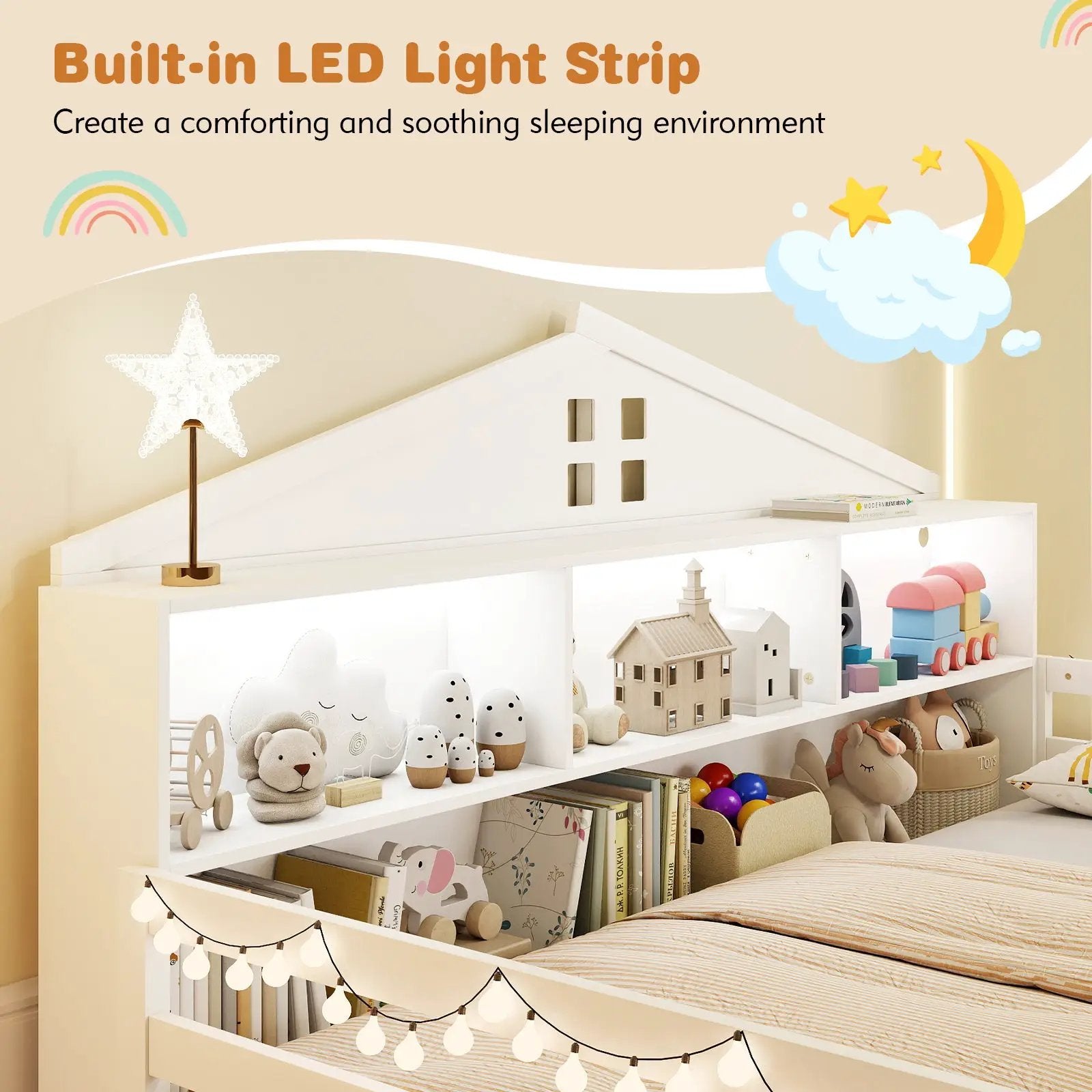Twin Size Montessori Floor Bed with Storage Compartments and Shelf by DirectDeals