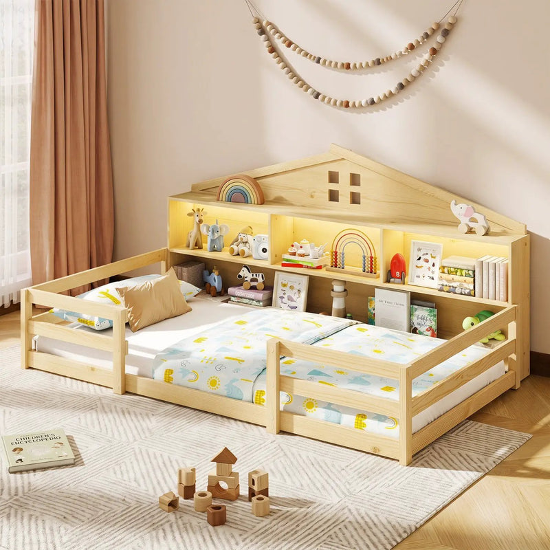 Twin Montessori Floor Bed with Storage and LED Lights by DirectDeals