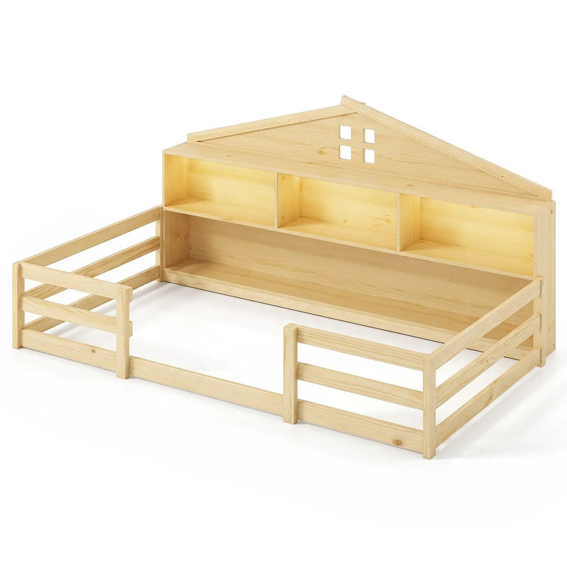 Twin Montessori Floor Bed with Storage and LED Lights by DirectDeals