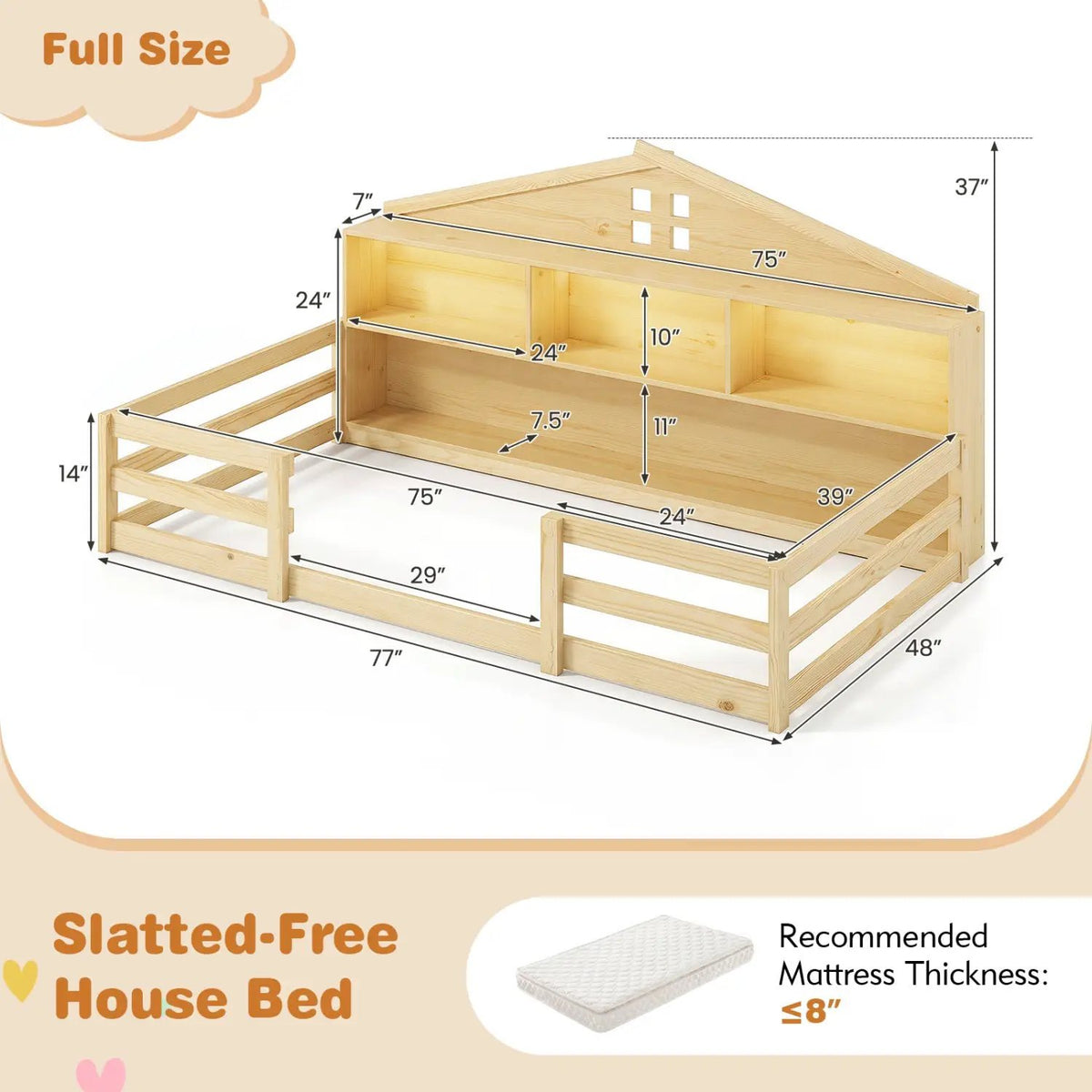 Twin Montessori Floor Bed with Storage and LED Lights by DirectDeals