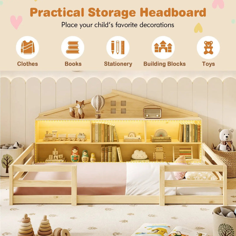 Twin Montessori Floor Bed with Storage and LED Lights by DirectDeals