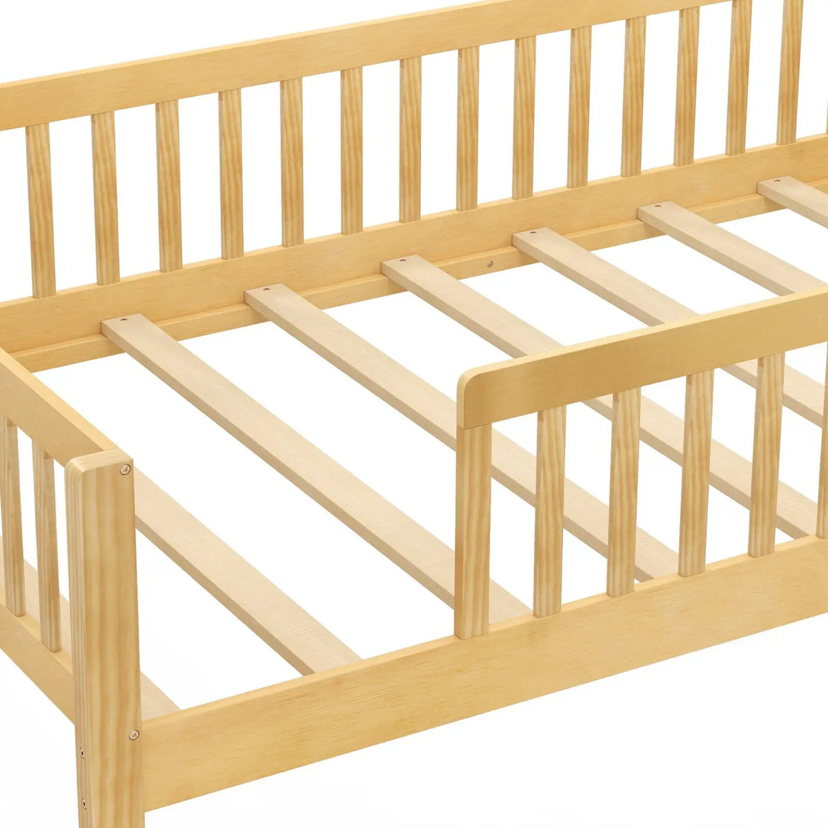 Twin Size Kids Montessori Bed with House-Shaped Headboard and Built-in Storage Shelf by DirectDeals