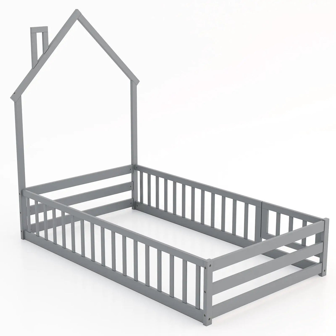 Twin Size Montessori Floor Bed with Lockable Door and Full-Length Guardrail by DirectDeals