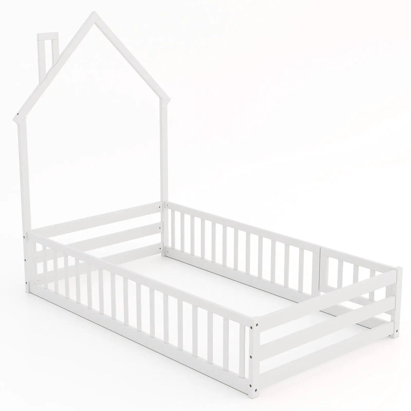 Twin Size Montessori Floor Bed with Lockable Door and Full-Length Guardrail by DirectDeals