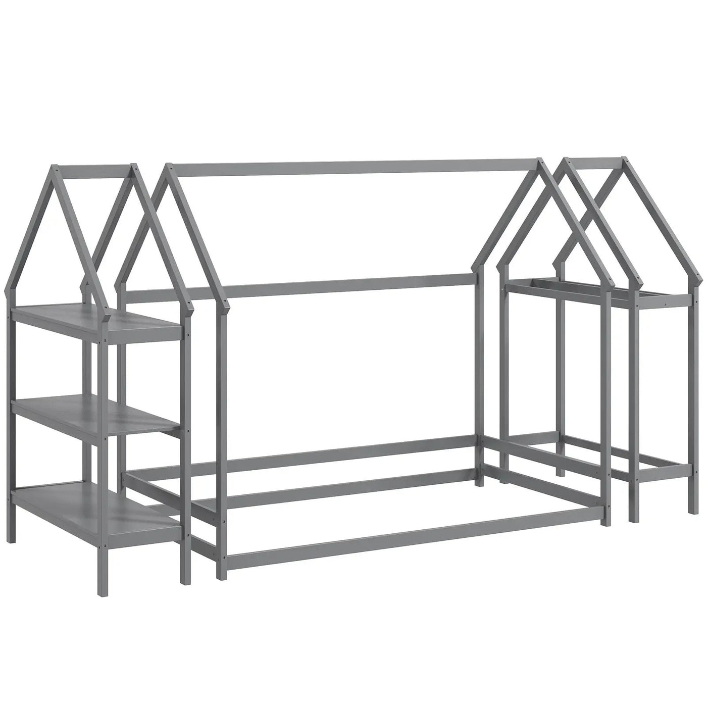 Twin Size Montessori Floor House Bed with Detachable Storage Shelves by DirectDeals