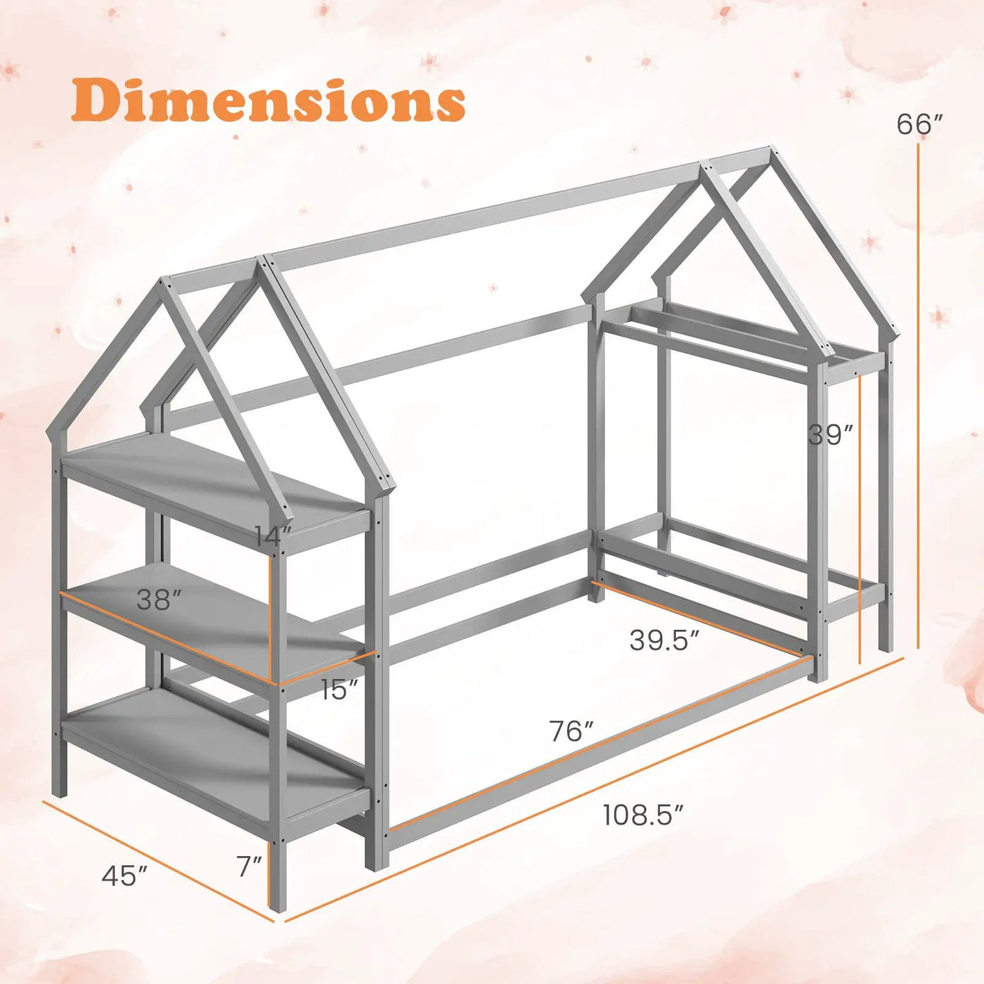 Twin Size Montessori Floor House Bed with Detachable Storage Shelves by DirectDeals